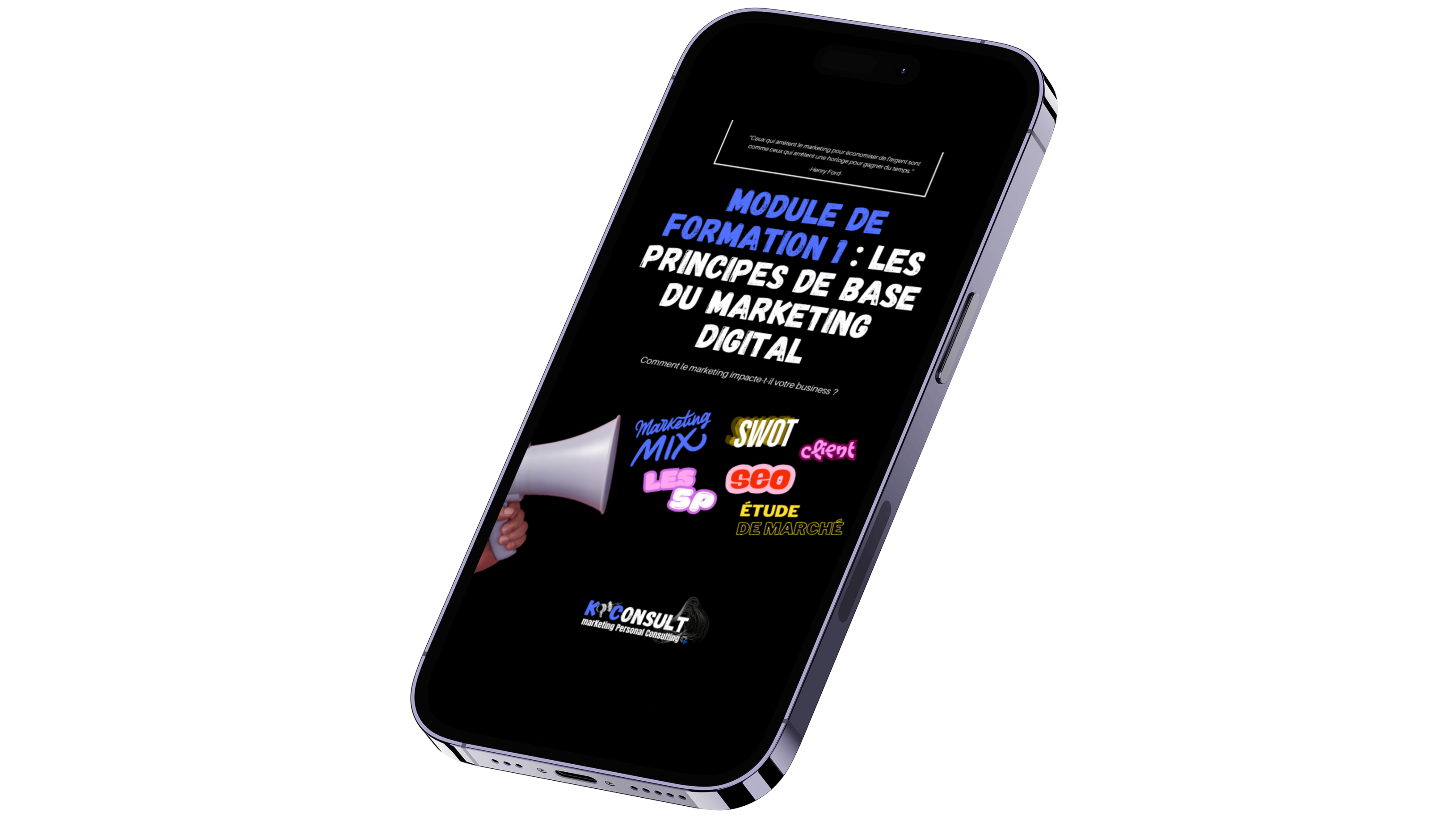 Consultant marketing digital analysant proposant une formation de marketing digital.
